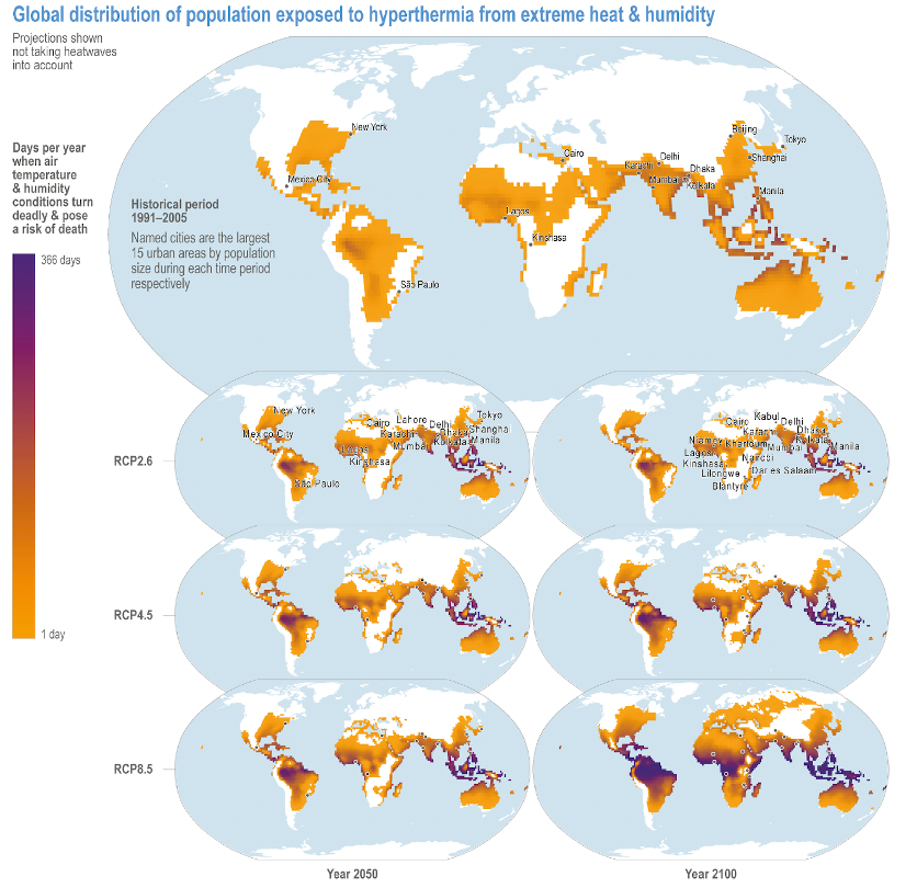 Worldwide distribution of the population at risk of hyperthermia due to extreme heat and humidity